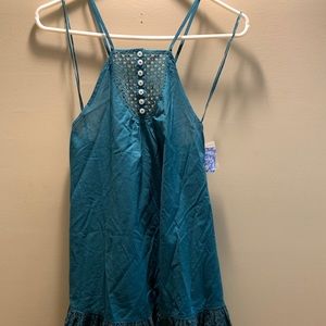 Free People teal green ruffle lace tank dress Anthropologie Intimately XS new